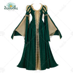 US Stock DAIZBELLA Women Medieval Renaissance Costume Pseudo-two-piece Vintage Renaissance Fair Dress with Wide Sleeves Lace