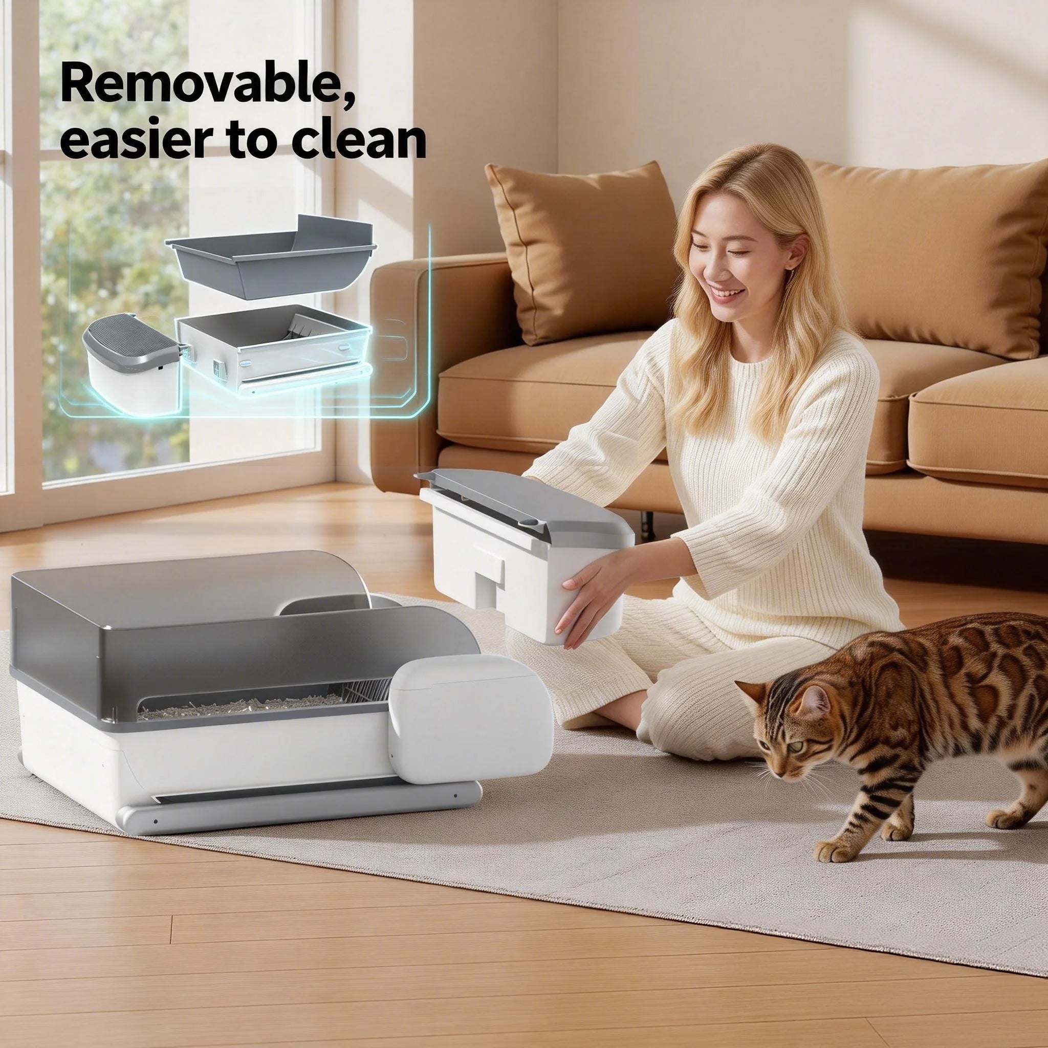 Automatic Litter Box Self Cleaning Odor Control for Cats 3LB to 50LB XX-Large Capacity APP Control Safety Sensor Multi-Cat Use，