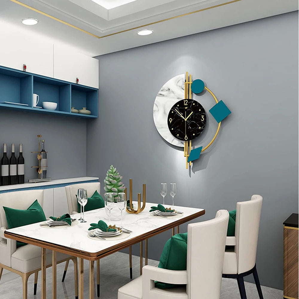 22 inch Marble Wall Clock Nordic Style Creative Luxury Wall Clock Silent Non-Ticking Silent Battery Operated Living Room Mid Century