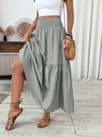 Womens Ditsy Floral A-Line Skirt With Pockets Elastic Waist Ruffle Hem