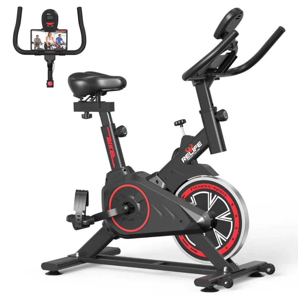 RELIFE Exercise Bike Stationary for Home Indoor,Cycling Bike with Silent Belt Drive for Home Cardio,Brake Pad