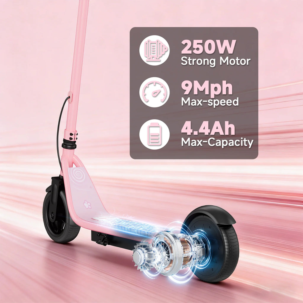 6.5‘’ Electric Scooter for Kids - 3/6/9MPH Three Speed Modes & 10Mile Max Range, 250W Motor, Solid Tires Commuter E-Scooter