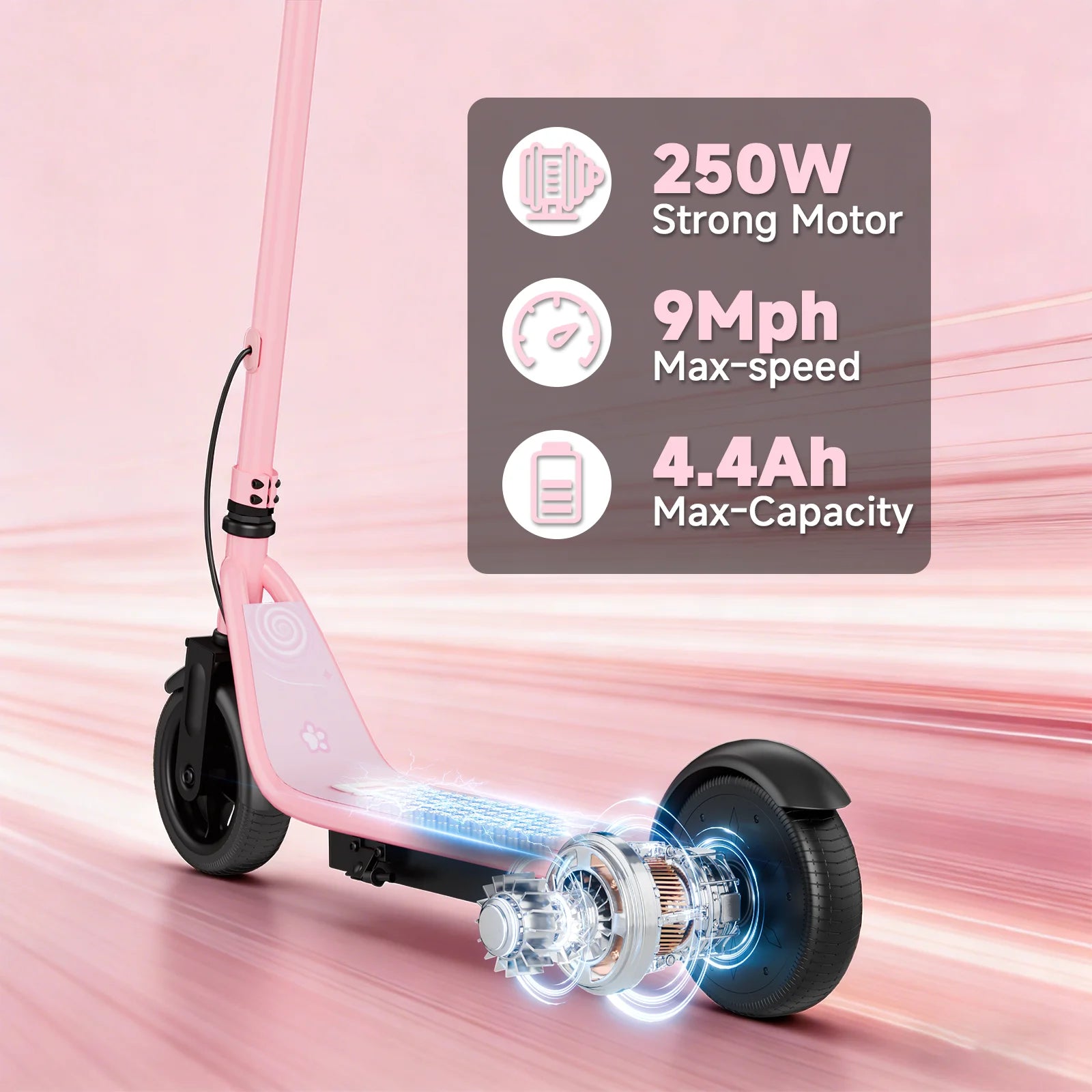 6.5‘’ Electric Scooter for Kids - 3/6/9MPH Three Speed Modes & 10Mile Max Range, 250W Motor, Solid Tires Commuter E-Scooter