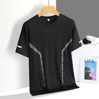 Running T-shirt Men Summer Ice Silk Thin Top Reflective Printing Quick Dry Short Sleeve Breathable Fitness Sports T-shirt 5XL