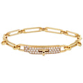 Gold Plated Paved T-Bar Clasp Paperclip Chain Bracelet with CZ Pave & Chunky Link Design