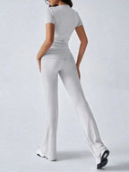 Womens Two Piece Casual Sport Set Round Neck Short Sleeve Top And Straight Pants