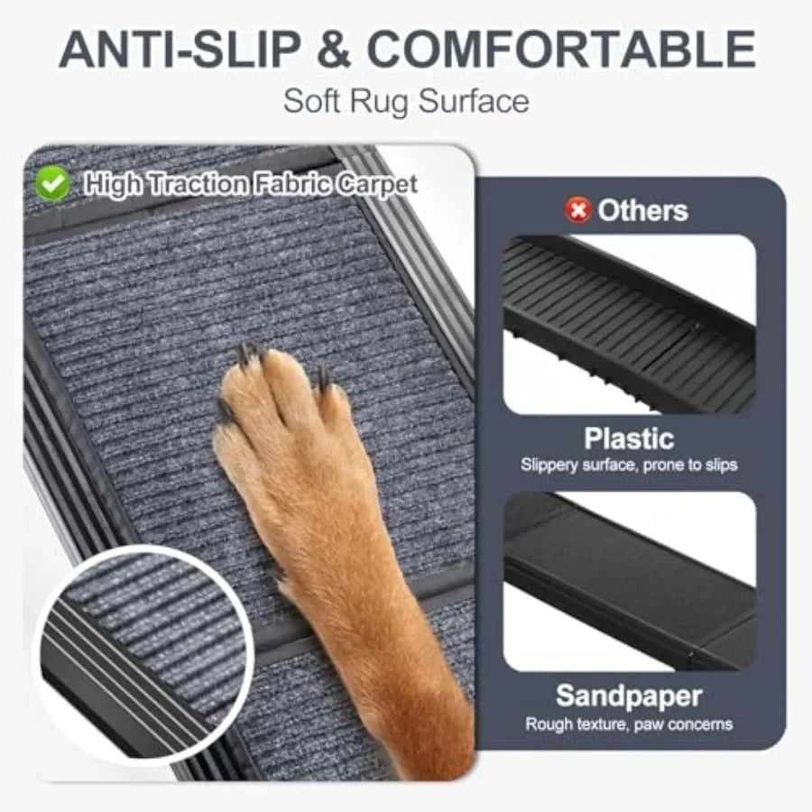 Dog Ramp for Car: 63 Long 17 Wide Portable Folding Ramp for Large Dogs, Non-Slip Rug Surface, SUV/Truck Use, Supports up to 250
