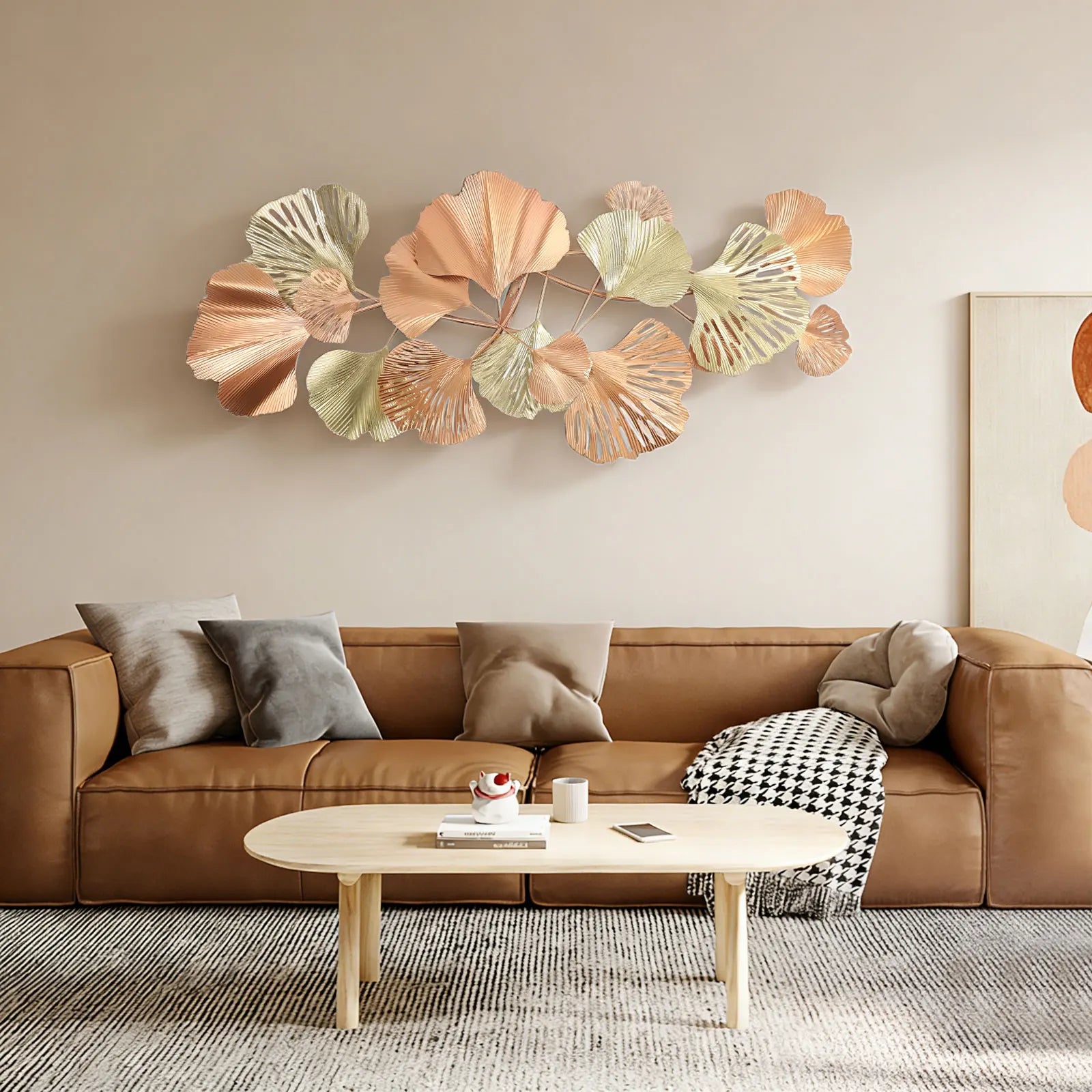 Large Ginkgo Leaf Metal Art, Metal Wall Decor, Handmade Iron Wall Hanging for Living Room Bedroom 54x24 Inch