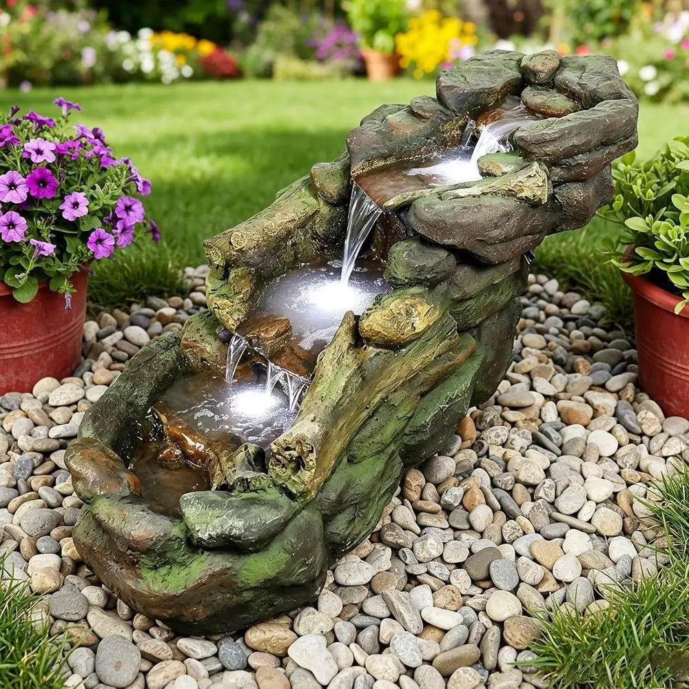 Multi-Tier Outdoor Water Fountain with LED Lights, Suitable for Patio, Garden, and Backyard Décor