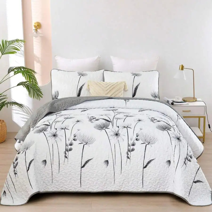 3 Pieces  Yellow Flower Quilt Set Twin Full Queen King Size, Paisley Patchwork Plaid Bedspread Bedding Sets  Coverlet Set.