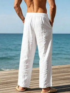 Men White Linen Loose Casual Long Pants For Spring Summer Autumn