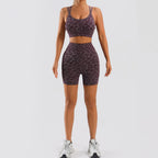 Women's Leopard Print Workout Sets 2 Piece Outfits Crop Tank Tops and Shorts Sports Yoga Gym Tracksuit