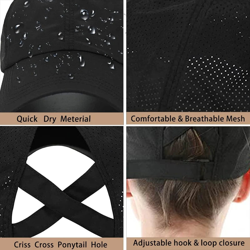 Quick Drying Trucker Hats 1pc Womens Criss Cross Ponytail Baseball Cap Adjustable High Messy Bun Ponycap Unisex Adult