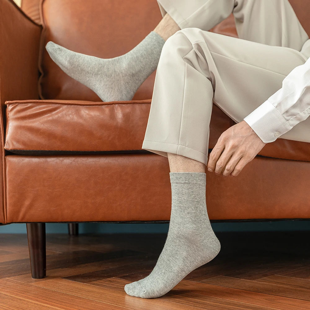 10 Pairs New Men's Cotton Socks Black Business Men Socks Soft Breathable Autumn Spring for Male White US6-10