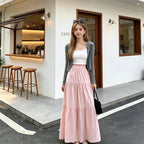 New Fashion High Waist White Long Skirts for Woman Spring Summer Harajuku A Line Cake Skirt Women Elastic Waist Party Midi Skirt