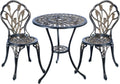 Cast Aluminum Bistro Set, Outdoor Patio Furniture Set, Balcony Garden Yard Table And Chairs, Weather Resistant Anti Rust Tulip Pattern Design, Antique Copper 3 Piece Set