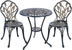 Cast Aluminum Bistro Set, Outdoor Patio Furniture Set, Balcony Garden Yard Table And Chairs, Weather Resistant Anti Rust Tulip Pattern Design, Antique Copper 3 Piece Set