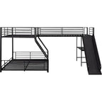 L-Shaped Bunk Bed with Twin Over Full Metal Frame, Built-in Desk and Slide for Kids (Black)