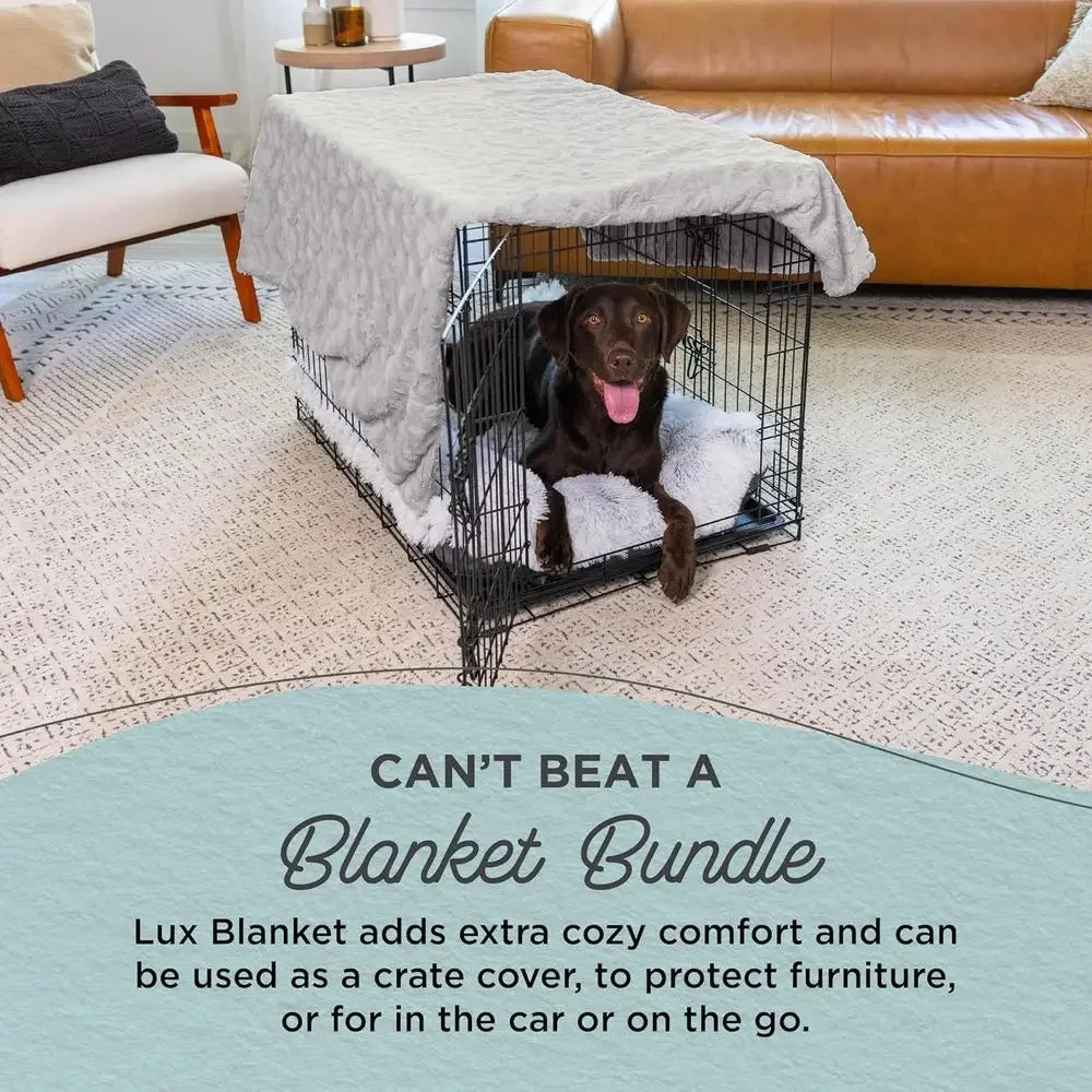 Luxury Calming Donut Cuddler Pet Bed with Throw Blanket, Gray, Large, 36x36