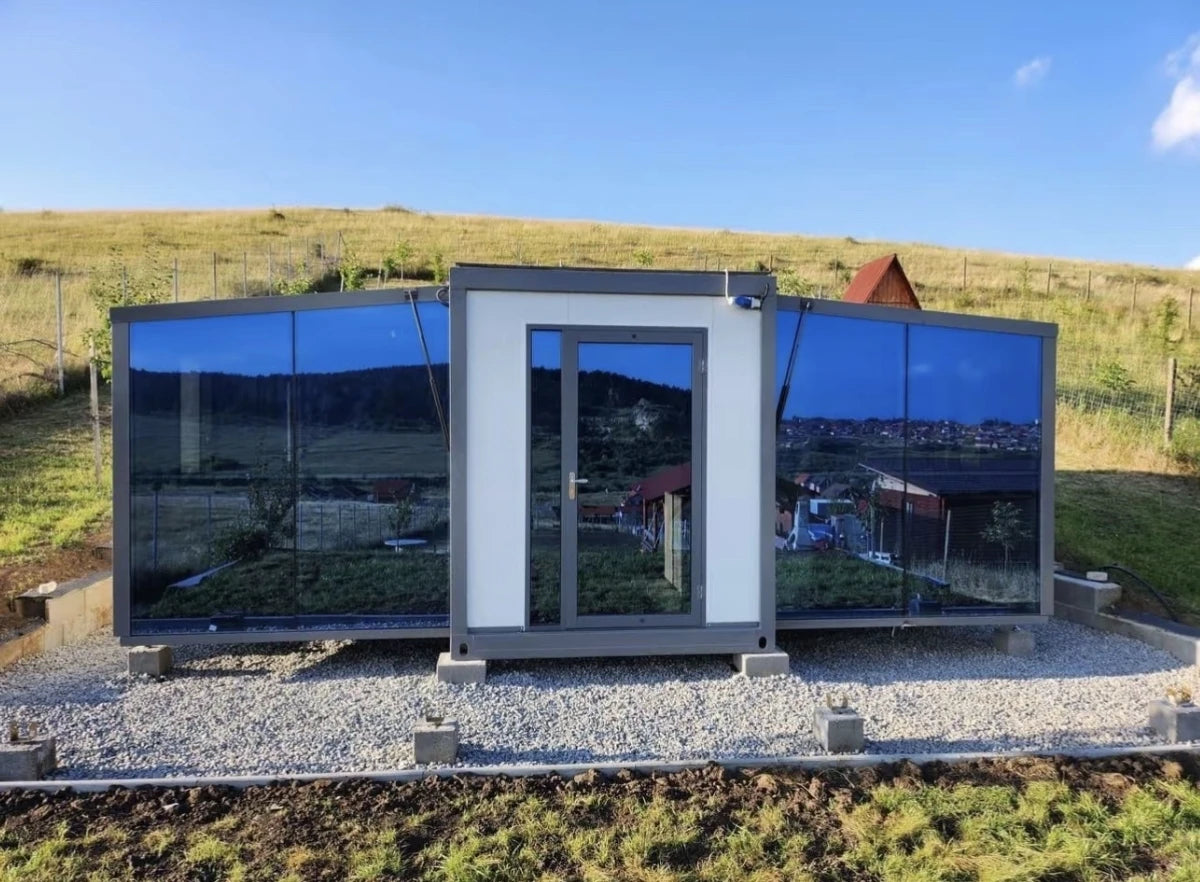 Portable Modular House Bedroom Bathroom Kitchen Beachside Vacation Rental Living with Ocean View and Sunset Relaxation Deck