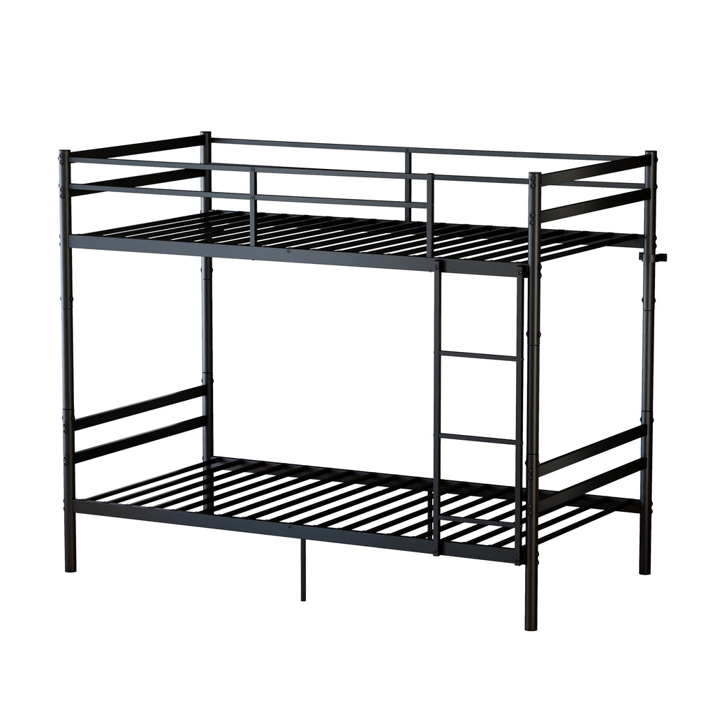 Twin Over Twin Metal Bunk Bed Convertible 2 Single Beds Heavy Duty Noise-Free Frame With Ladder Guardrails No Box Spring Needed Black