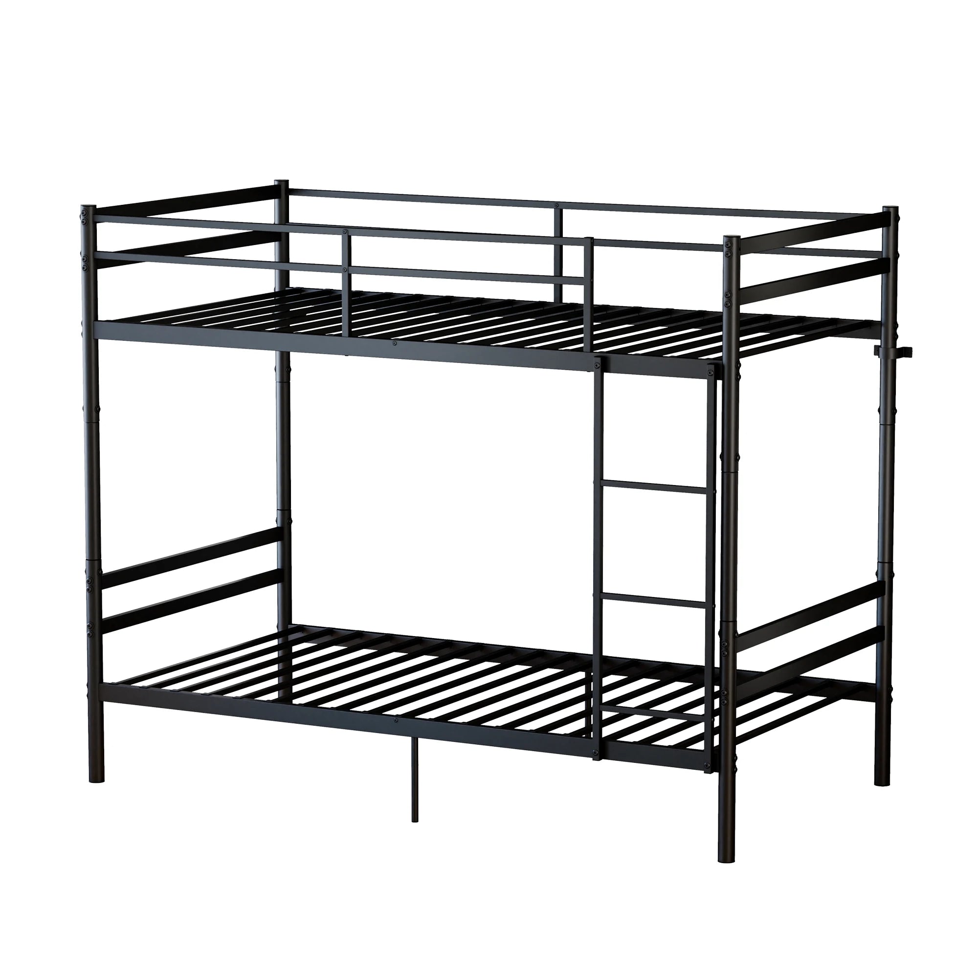Twin Over Twin Metal Bunk Bed Convertible 2 Single Beds Heavy Duty Noise-Free Frame With Ladder Guardrails No Box Spring Needed Black