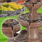 3-Tier Outdoor Waterfall Fountain with Pump and Leaf Carving for Garden, Patio, or Backyard (Brown)