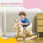 Rocking Horse, Ride on Unicorn with Realistic Sounds, Safety Belt and Wooden Base, Plush Animal Rocker for Toddlers -36 Months,