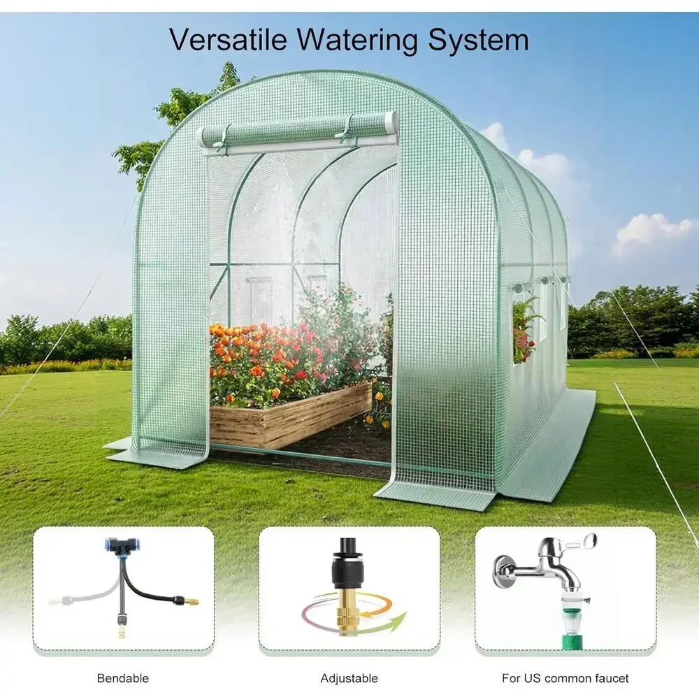 12x7x7 Walk-in Greenhouse with Automated Irrigation, Durable Outdoor Structure, Portable Garden House, Winter Warming Enclosure