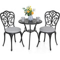 All Weather Cast Aluminum Bistro Set, Patio Table & Chairs, Umbrella Hole, Suitable for Yard, Garden, Balcony, Black