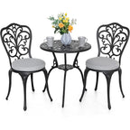 All Weather Cast Aluminum Bistro Set, Patio Table & Chairs, Umbrella Hole, Suitable for Yard, Garden, Balcony, Black
