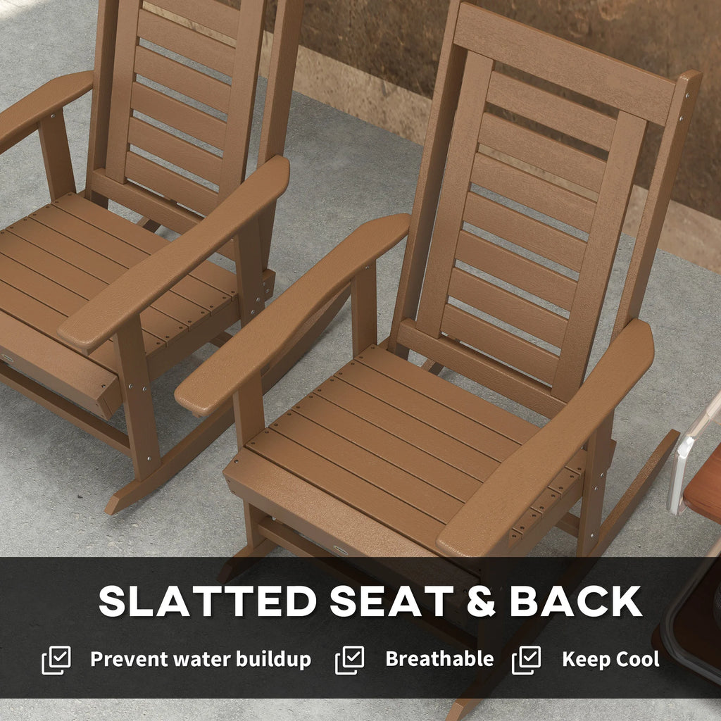 2 Outdoor Rocking Chairs, HDPE High Back Patio Rockers, Brown