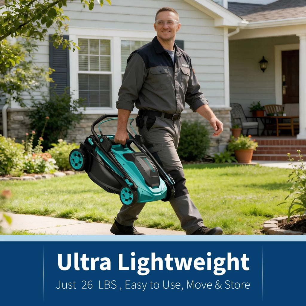 17-inch Cordless Lawn Mower, Electric Push Mower with 2×20V 4.0Ah Batteries,Dual Charger, Grass Collection Bag & Foldable Handle