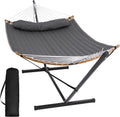 Outdoor 2-Person Portable Hammock with Stand, Curved Spreader Bar and Balance Ropes, Dark Gray