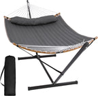Outdoor 2-Person Portable Hammock with Stand, Curved Spreader Bar and Balance Ropes, Dark Gray