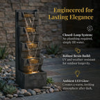 39.4" Outdoor Water Fountain, Tall 4-Tier Cascading Waterfall Fountain with Warm LED Lights, Stone-Look Resin Water Feature with Quiet Pump for Patio Garden Porch Entryway Backyard Decor