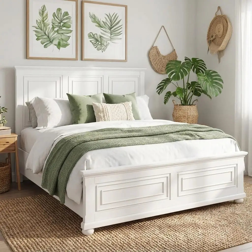 Farmhouse Queen Platform Bed Frame 46" Tall Headboard Solid Wood 2 Storage Drawers LED USB Charging No Box Spring Walnut Custom