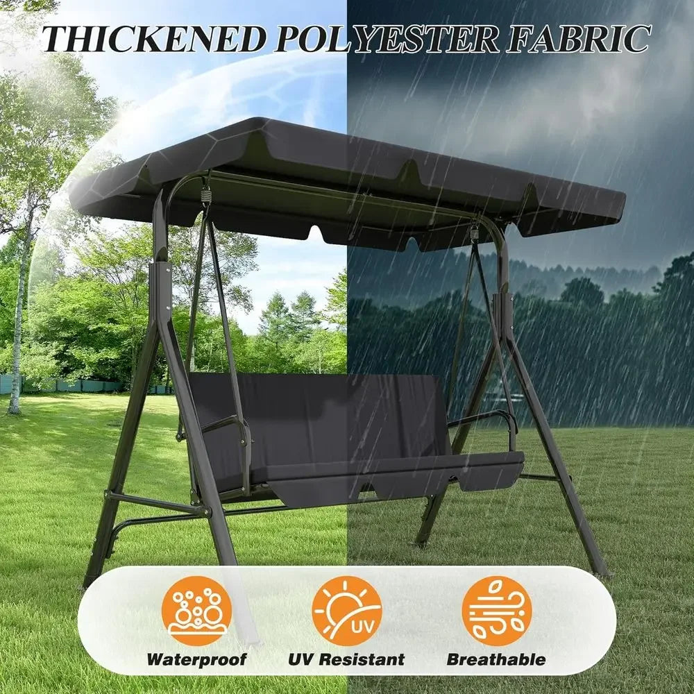 Durable Adjustable 3-Seat Patio Swing Chair for Outdoor Porch, Garden, and Poolside (Black)