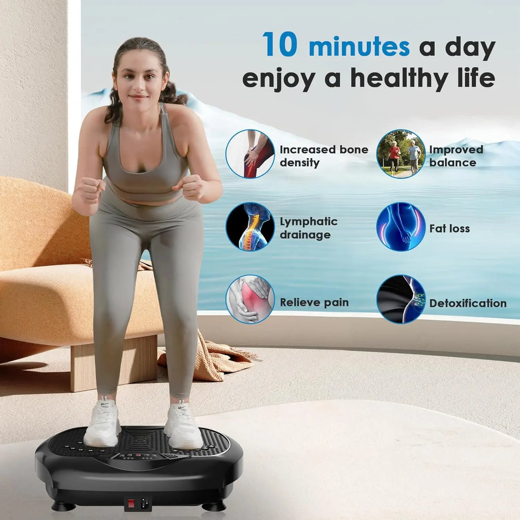 Home Exercise Vibration Plate, Steel Material, Gray Color, for Lymphatic Drainage & Weight Loss, with Resistance Bands & Remote