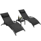 Garden Sun Loungers, Set of 2 with Side Table and Cushions, Aluminum,Weather Resistant,5-Way Adjustable Backrest,for Garden,Pool
