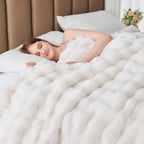 Faux Fur Throw Blanket for Couch, 1000 GSM Cozy Fuzzy Fluffy Soft Plush Thick Bubble Sherpa Blanket for Sofa Bedroom Living Room