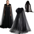 Halloween Medieval Hooded Cloak 3-Layer Chiffon Gothic Witch Cape for Adults and Teens, Unisex Cosplay Costume