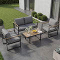 Modern 4-Piece Patio Furniture Set Outdoor Conversation Sectional Sofa With Coffee Table Thick Washable Cushions For Lawn Deck