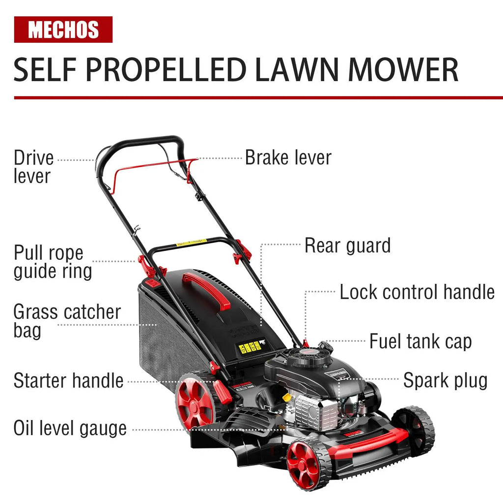 201cc 4-Stroke Gas Hand Push Lawn Mower, Gas Self-Propelled Lawn mower, 21-Inch Steel Deck, 3-in-1 Bagging, Side Discharge & Mulching, 7-Position Height Adjustment, Easy Start & Low Maintenance for Small Yards(Hand Push/Self-