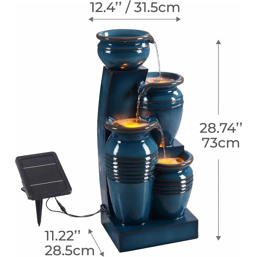 4-Tier Cascading Bowl Fountain with LED Lights for Gardens, Lanai, Patios, Balconies, Lawns in Blue