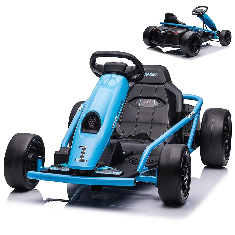 24V Electric Ride-On Go Kart for Kids – Dual 300W Motors, 8MPH High-Speed Drifting, Slow Start, Music & Horn, Max Load 175lbs, Outdoor Four-Wheel Racing Toy, Gift for Ages 8-12