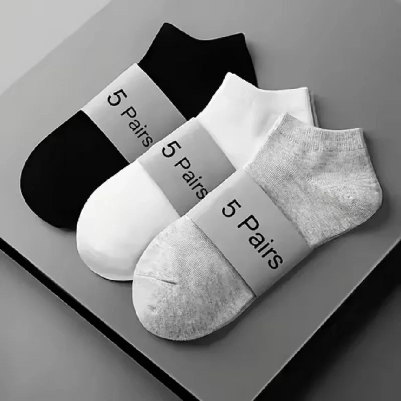 5 Pairs Women's Summer No-Show Socks - Breathable Cotton Low-Cut Socks, 3 Solid Colors for Effortless Outfits & Cool Comfort