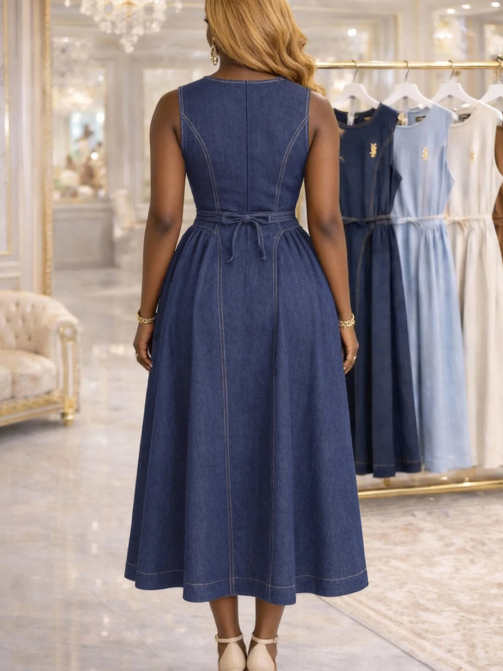 Plus Size Round Neck Sleeveless Midi Flare Dress For Women Wedding Guest Brunch Daily Elegant Party Occasions
