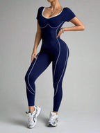 Dewbera Seamless Letter Design Women's Yoga Jumpsuit: Tummy Control Compression Activewear for Running & Fitness