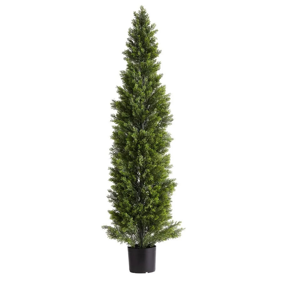 Artificial Topiary Cedar Trees 60 inch 2 Set Faux Pine Shrubs Plants Fake Silk Tree Look Real Easy Assembly for Decor Front Por